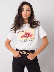 women`s white t-shirt with print and patches