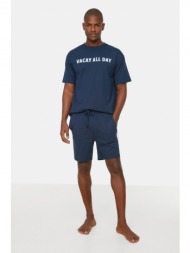 trendyol pajama set - navy blue - with slogan