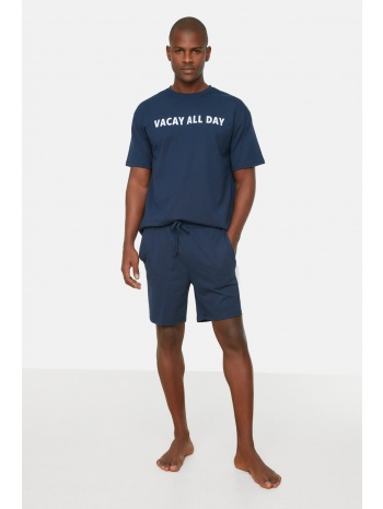 trendyol pajama set - navy blue - with slogan σε προσφορά