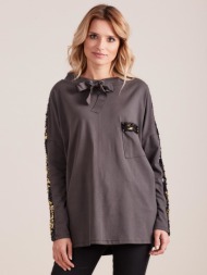 dark grey blouse with tie and sequins