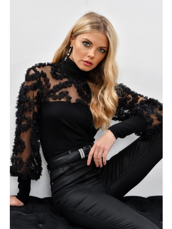 cool & sexy women`s black sleeves tulle ruffled blouse bk894 σε προσφορά