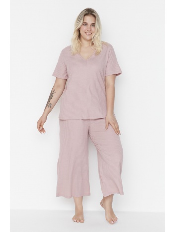 trendyol curve dried rose camisole knitted pajamas set