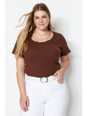 trendyol curve plus size blouse - brown - fitted σε προσφορά
