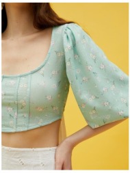 koton aslıhan malbora x - corset detailed floral crop μπλούζα