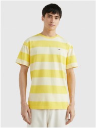 ανοιχτό κίτρινο ανδρικό ριγέ μπλουζάκι tommy jeans - άνδρες