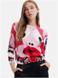 κόκκινο-ροζ desigual sweet-lacr γυναικείο πουλόβερ με σχέδια - γυναικεία