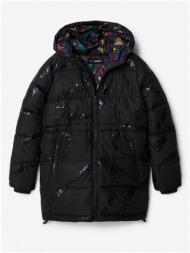μαύρο κοριτσίστικο χειμωνιάτικο καπιτονέ παλτό desigual γράμματα - κορίτσια