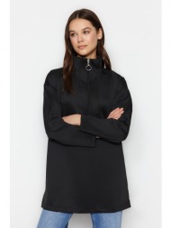 trendyol black zippered scuba knitted sweatshirt