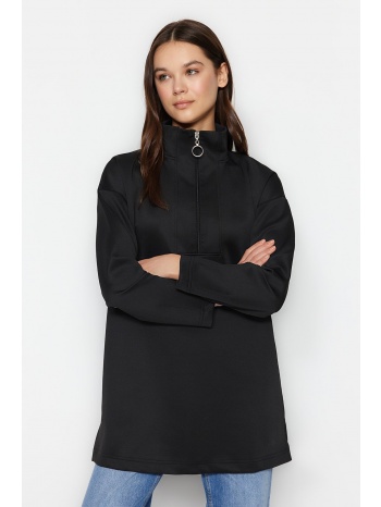 trendyol black zippered scuba knitted sweatshirt σε προσφορά
