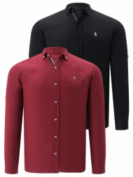 dual set g674 dewberry ανδρικό πουκάμισο-μαύρο-μπορντό