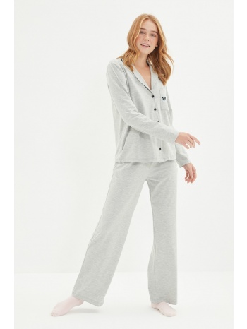 trendyol gray printed knitted pajamas set σε προσφορά