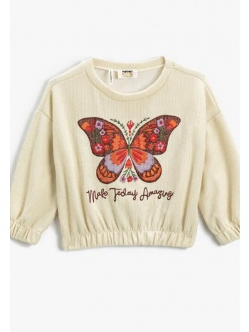 koton girls` embroidered butterfly ribbed round neck crop σε προσφορά