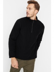 trendyol black men`s regular/regular cut standing collar zippered fleece warm thick sweatshirt.