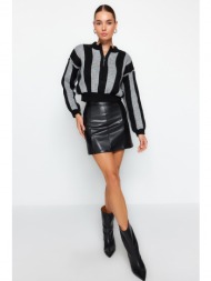 trendyol black faux leather high waist mini skirt