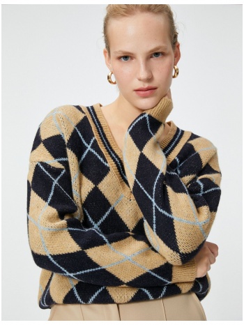 koton oversize diamond pattern sweater v-neck σε προσφορά