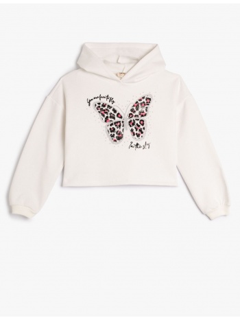 koton butterfly printed hooded crop sweatshirt rayon σε προσφορά