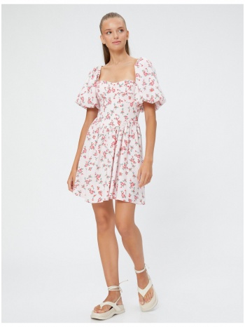 koton floral mini dress linen short balloon sleeves