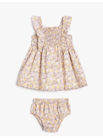 koton floral dress, thick straps, frilly matching panties