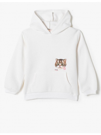 koton cat printed hooded sweatshirt long sleeved raspberry σε προσφορά