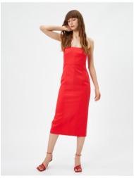 koton strapless evening dress, midi-length with slit detailed.