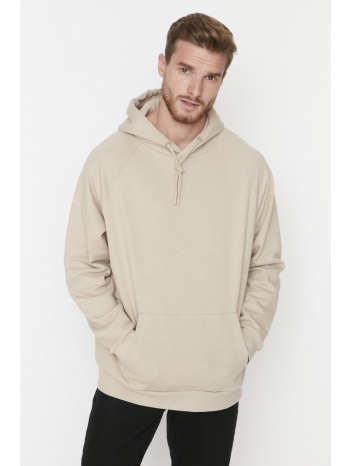 trendyol beige ανδρικό φούτερ basic oversize fit hooded σε προσφορά