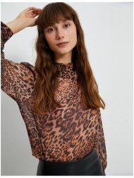 koton chiffon blouse leopard patterned draped collar balloon sleeve