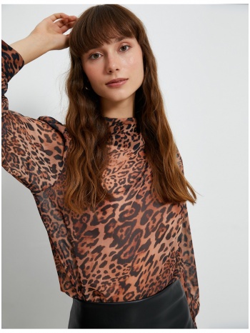 koton chiffon blouse leopard patterned draped collar σε προσφορά