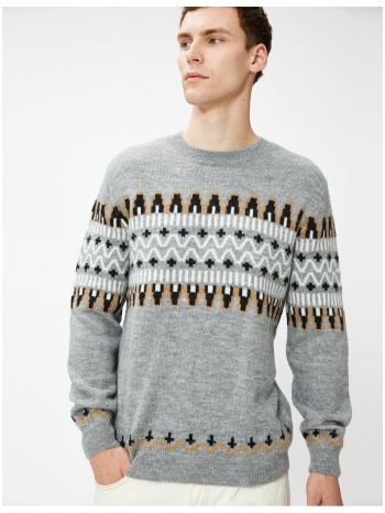koton ethnic patterned knitwear sweater crew neck long σε προσφορά