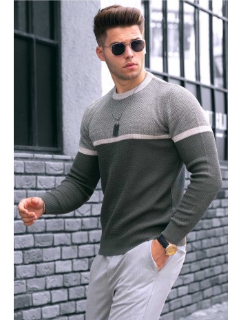 madmext men`s khaki color block sweater 4734 σε προσφορά