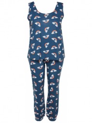 trendyol curve navy blue rainbow patterned knitted pajamas set