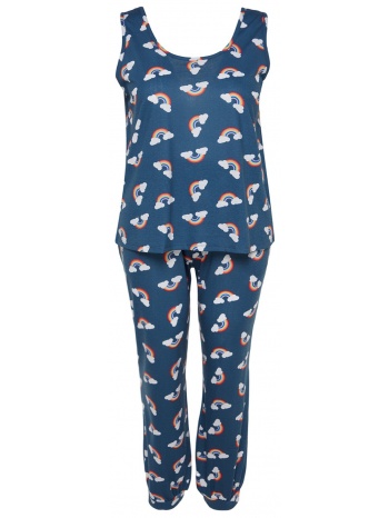 trendyol curve navy blue rainbow patterned knitted pajamas σε προσφορά