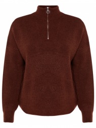trendyol curve brown zip up knitwear sweater