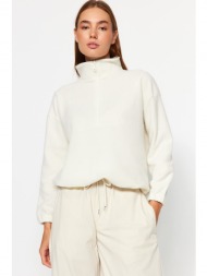 trendyol ecru zipper detail fleece knitted sweatshirt