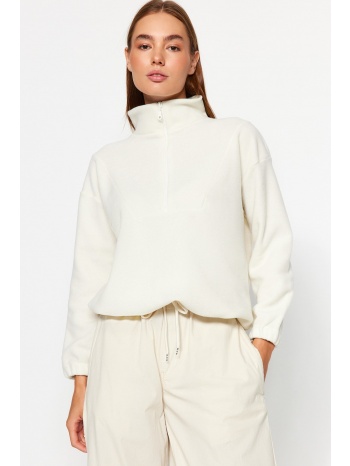trendyol ecru zipper detail fleece knitted sweatshirt σε προσφορά