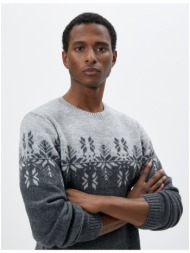 koton acrylic blend sweater crew neck ethnic patterned