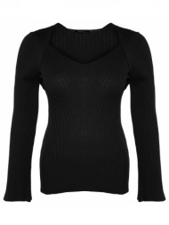 trendyol curve black wide collar corduroy knitwear sweater