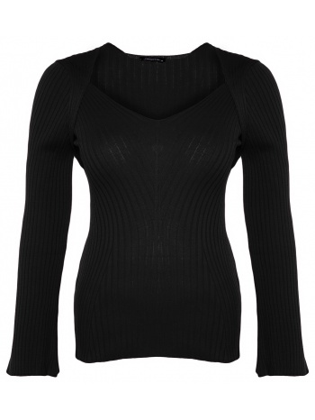 trendyol curve black wide collar corduroy knitwear sweater σε προσφορά