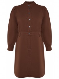 trendyol curve brown buttoned woven gabardine dress