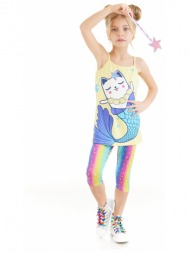 denokids mermaid girls` yellow strap t-shirt mermaid leggings set.