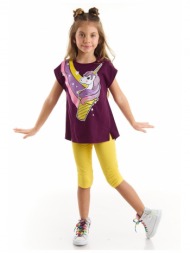 mushi unicorn ice cream girl purple t-shirt with yellow leggings set.