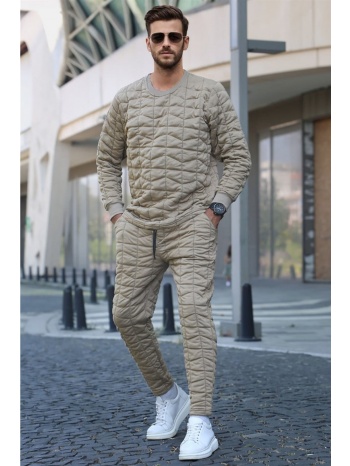 madmext beige quilted patterned tracksuit set 5907 σε προσφορά