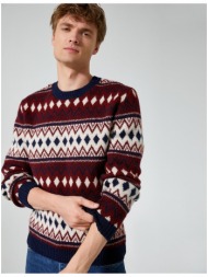 koton crew neck sweater with ethnic detail acrylic blend.