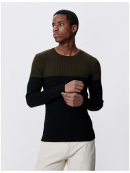 koton basic knitwear sweater crew neck color block slim fit.