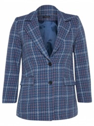 trendyol curve indigo checkered buttoned jacket