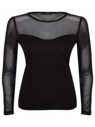 trendyol curve black sweetheart neck tulle detailed knitted blouse