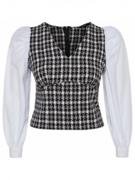 trendyol curve white tweed patterned blouse