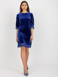 βελούδινο φόρεμα κοκτέιλ σε μπλε κοβαλτίου με 3/4 μανίκια