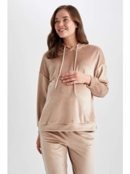 defacto hooded velvet maternity sweatshirt with flounce sleeves