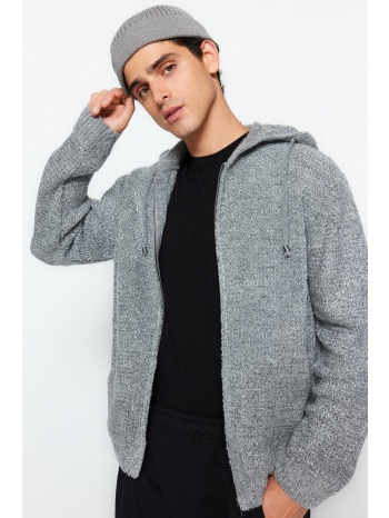 trendyol gray men`s regular fit hooded pocketed textured