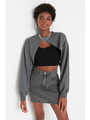 trendyol anthracite asymmetrical crop thin knitted